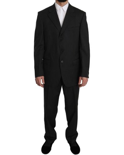 Zegna Striped Two Piece 3 Button 100% Wool Suit - Black