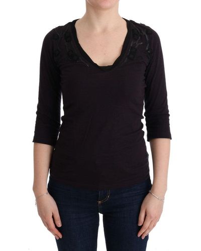 CoSTUME NATIONAL V-neck Cotton T-shirt Purple Tui10015 - Black