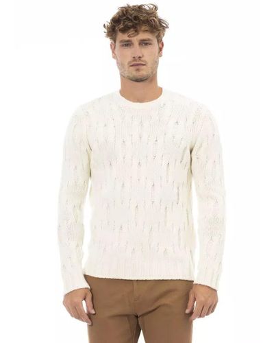 Alpha Studio Elegant Wool-cashmere Crewneck Sweater - White