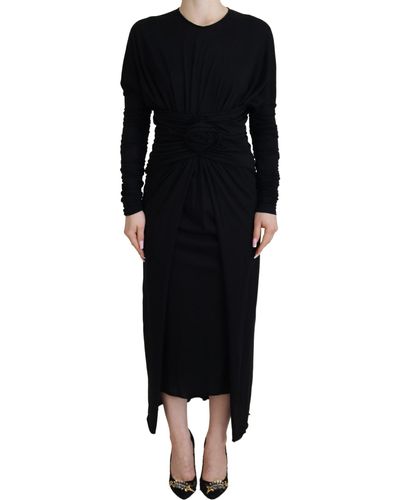 Dolce & Gabbana Elegant Sheath Wrap Dress With Long Sleeves - Black