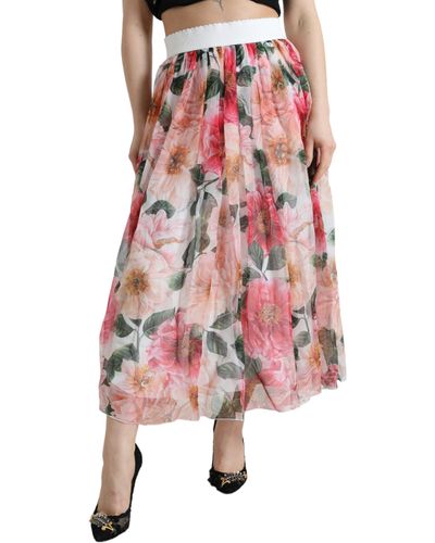 Dolce & Gabbana Floral Print High-Waist Silk Maxi Skirt - Pink