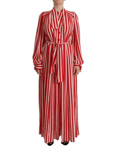 Dolce & Gabbana Elegant Striped Silk Maxi Dress - Red