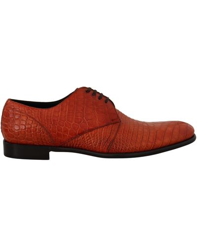 Dolce & Gabbana Exotic Croc Leather Laceup Dress Shoes - Red