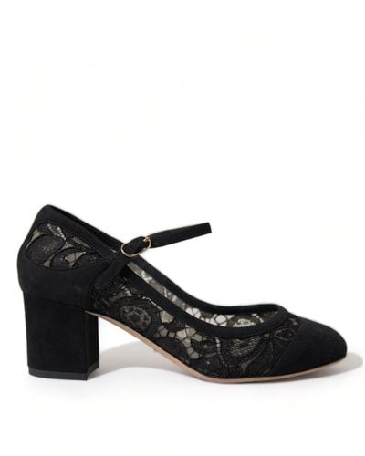 Dolce & Gabbana Mary Jane Taormina Lace Pumps Shoes - Black