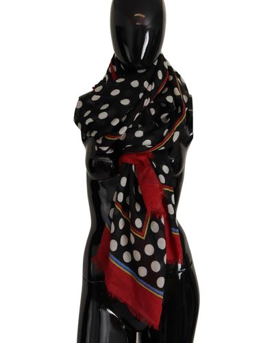 Cherry Printed Silk Twill Scarf in Black - Dolce Gabbana
