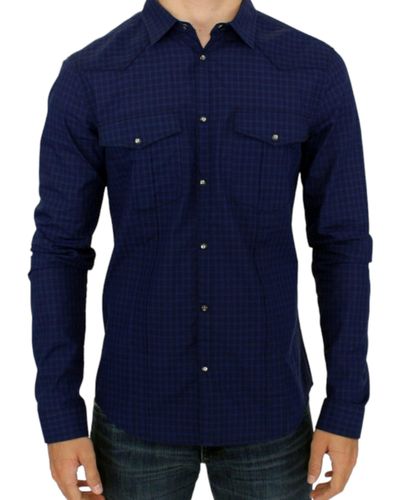 CoSTUME NATIONAL Checkered Cotton Shirt Blue Sig10357