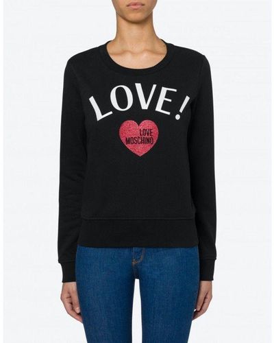 Love Moschino Chic Glitter Heart Cotton Sweatshirt - Black