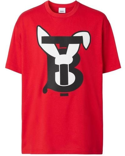 Burberry Classic Red Cotton Tee With Contrasting Print