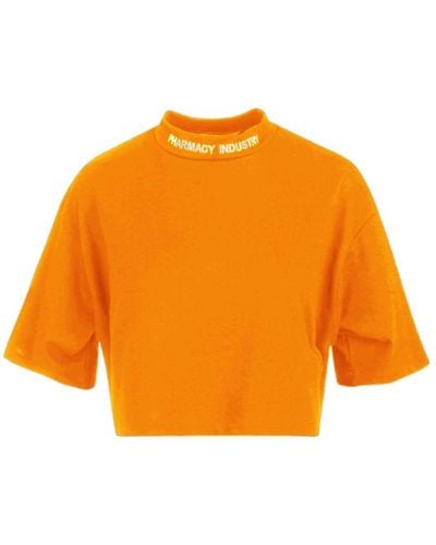 Pharmacy Industry Chic Embroidered Collar Tee - Orange