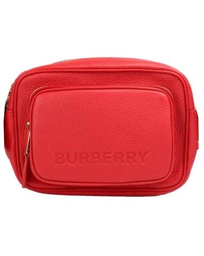 Burberry Small Branded Bright Grainy Leather Camera Crossbody Bag - Red