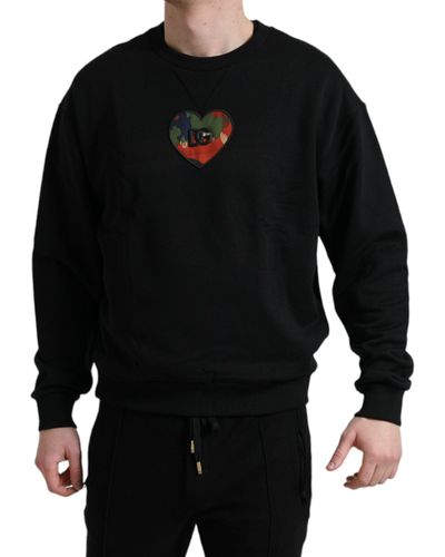 Dolce & Gabbana Black Cotton Logo Crewneck Sweatshirt Sweater