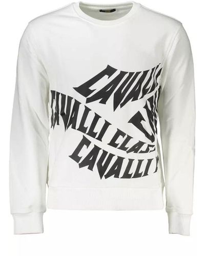 Class Roberto Cavalli Elegant Brushed Sweatshirt With Logo Print - Gray