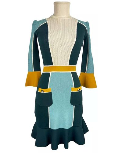 Elisabetta Franchi Elegant Geometric Turtleneck Stretch Dress - Green