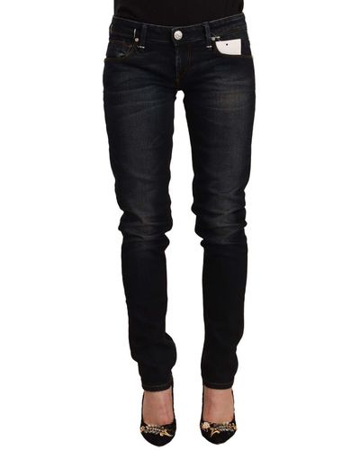 Acht Black Washed Cotton Low Waist Slim Fit Denim Jeans