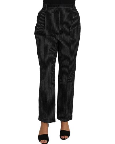 Dolce & Gabbana Dolce Gabbana Black Pin Striped Dress Pants Cropped Straight Pant