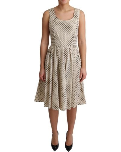 Dolce & Gabbana Elegant Polka Dot Sleeveless A-Line Dress - Natural