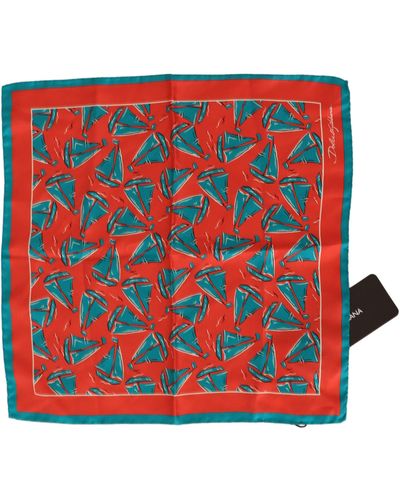 Dolce & Gabbana Orange Boat Print Silk Square Handkerchief Scarf - Red