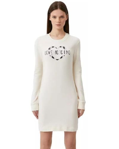 Love Moschino Chic Cotton Blend Dress With Metallic Logo - White