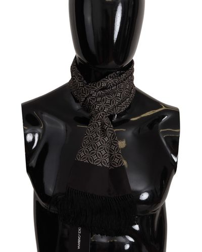 Dolce & Gabbana Brown Geometric Patterned Shawl Wrap Fringe Scarf Silk - Black