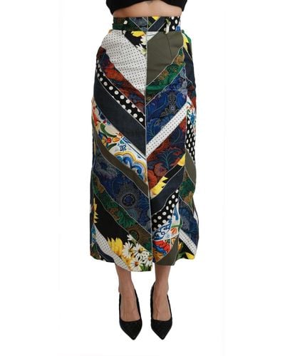 Dolce & Gabbana Silk Geometric High Waist Maxi Skirt - Multicolor
