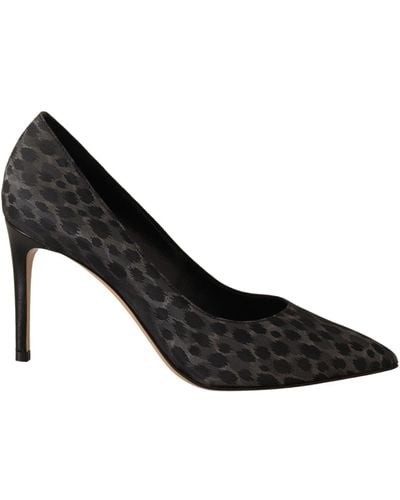 Sofia Elegant Leopard Print Leather Heels - Black