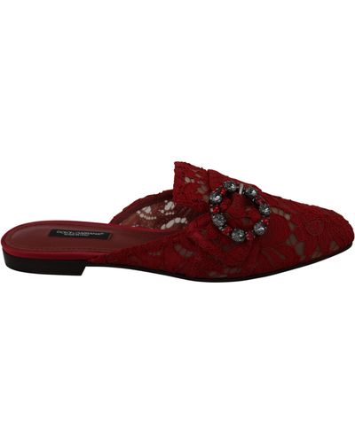 Dolce & Gabbana Dolce Gabbana Lace Crystal Slide On Flats Shoes - Red