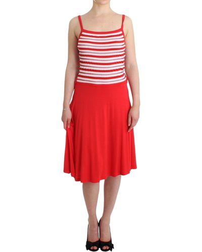 Roccobarocco Striped Jersey A-line Dress - Red