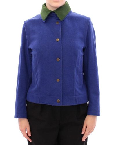 Andrea Incontri Elegant Wool Jacket With Removable Collar - Blue