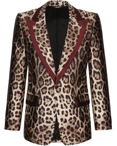 Dolce & Gabbana Exquisite Leopard Print Silk Tuxedo Jacket - Black