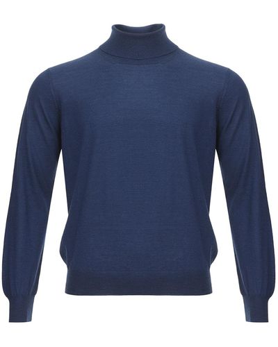 Gran Sasso Blue Cashmere And Silk Turtleneck Sweater