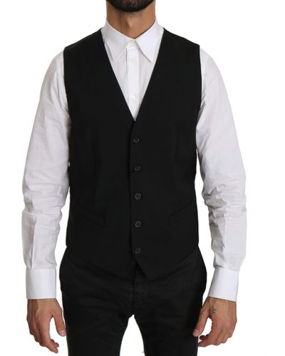 Dolce & Gabbana Dolce Gabbana Staff Cotton Striped Vest - Black