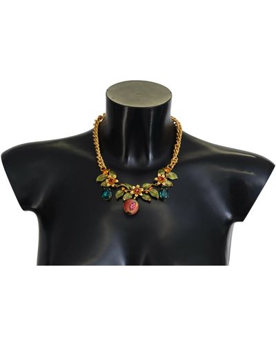 Dolce & Gabbana Elegant Floral Fruit Motif Necklace - Black