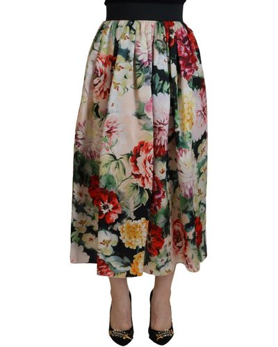 Dolce & Gabbana Exquisite High Waist Floral Silk Skirt - Black
