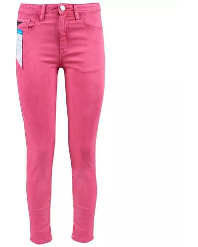 Yes-Zee Chic Fuchsia Skinny Jeans With Mini Ankle Slits - Pink