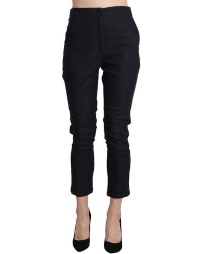 Ermanno Scervino High Waist Capri Cropped Cotton Pants - Black