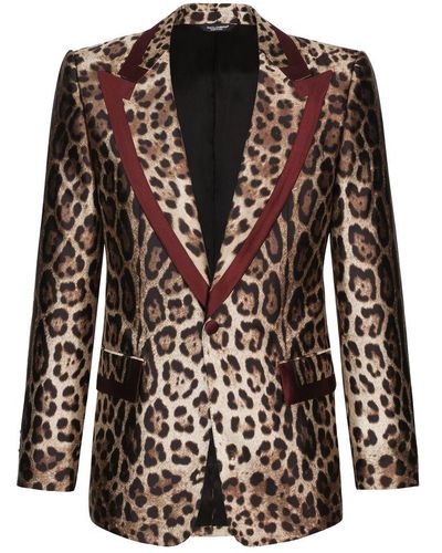 Dolce & Gabbana Exquisite Leopard Print Silk Tuxedo Jacket - Black