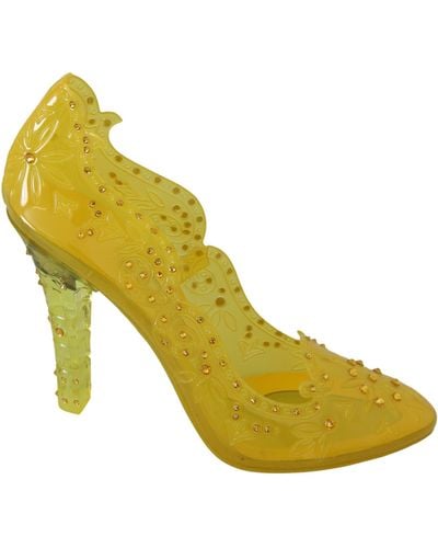 Dolce & Gabbana Dolce Gabbana Yellow Floral Crystal Cinderella Heels Shoes