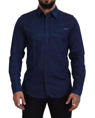 Dolce & Gabbana Elegant Slim Fit Cotton Dress Shirt - Blue