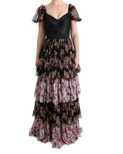 Dolce & Gabbana Multicolor Silk Stretch Floral Shift Long Dress Nylon