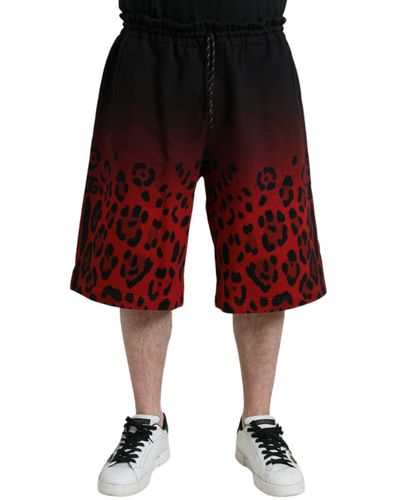 Dolce & Gabbana Leopard Print Cotton Bermuda Shorts - Red
