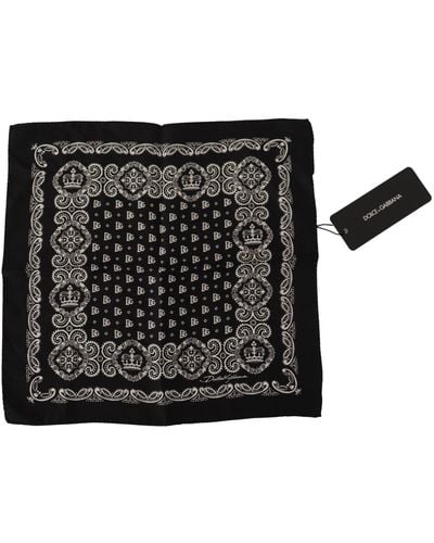 Dolce & Gabbana Black Logo Silk Pocket Square Handkerchief Scarf