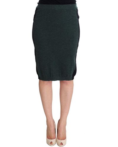 Mila Schon Emerald Elegance Wool-Blend Pencil Skirt - Multicolor