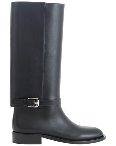 Burberry Buckle Embellished Leather Boots - Blue