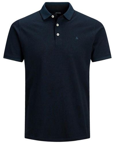 Jack & Jones Cotton Short Sleeve Buttoned Plain Polo - Blue