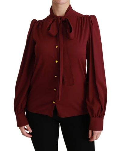 Dolce & Gabbana Dolce Gabbana Maroon Long Sleeve Shirt Blouse Silk Top - Red
