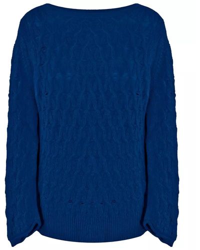 Malo Elegant Wool-Cashmere Boat Neck Sweater - Blue
