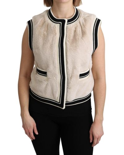 Dolce & Gabbana Beige Fur Sleeveless Vest Polyester Top - Natural
