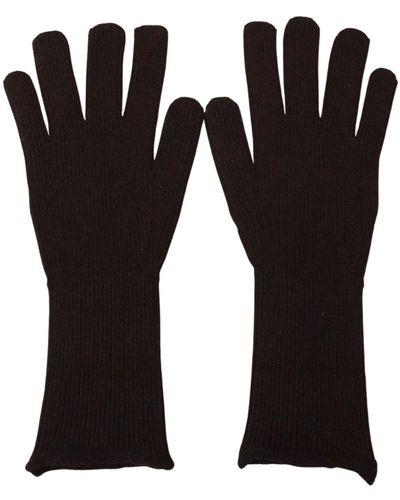 Dolce & Gabbana Brown Cashmere Silk Hands Mitten Mens Gloves - Black
