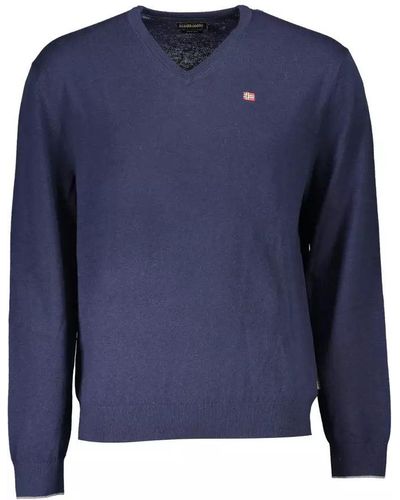 Napapijri Elegant Wool V-Neck Sweater - Blue