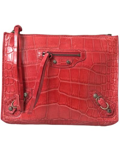 Balenciaga Exotic Alligator Leather Clutch - Red